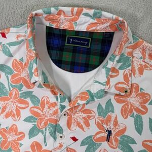 William Murray Floral Golf Polo Shirt‎ Peach White Beach Preppy Mens XL Casual